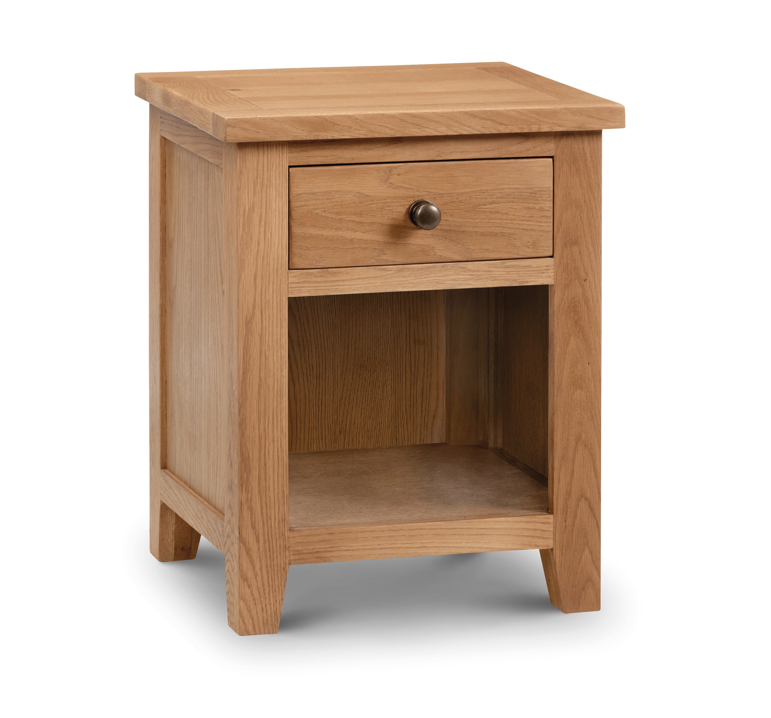 Wooden nightstand with a drawer on a white background