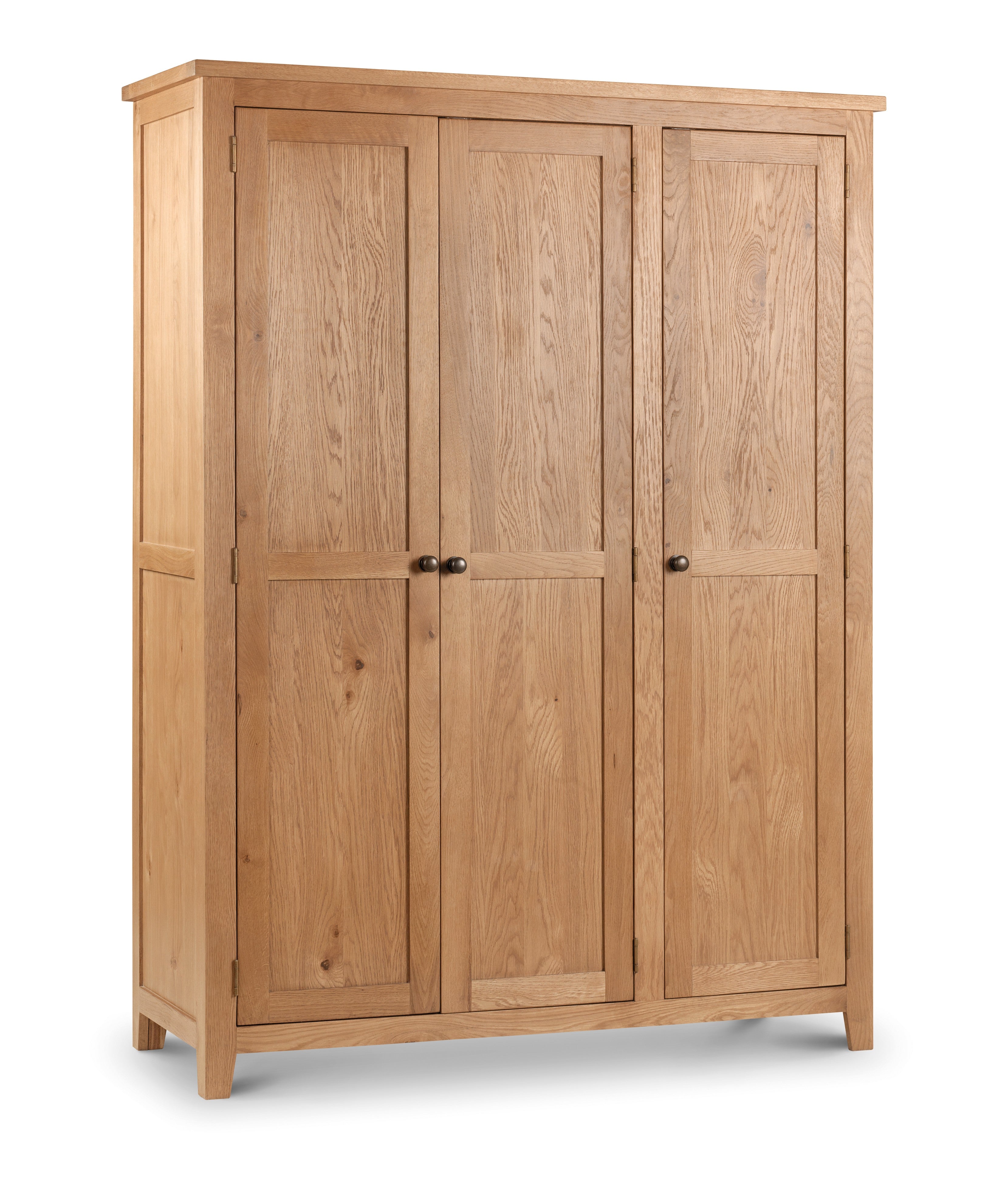 Wooden wardrobe with three doors on a white background