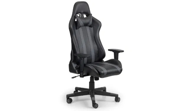 Black and gray gaming chair on a white background