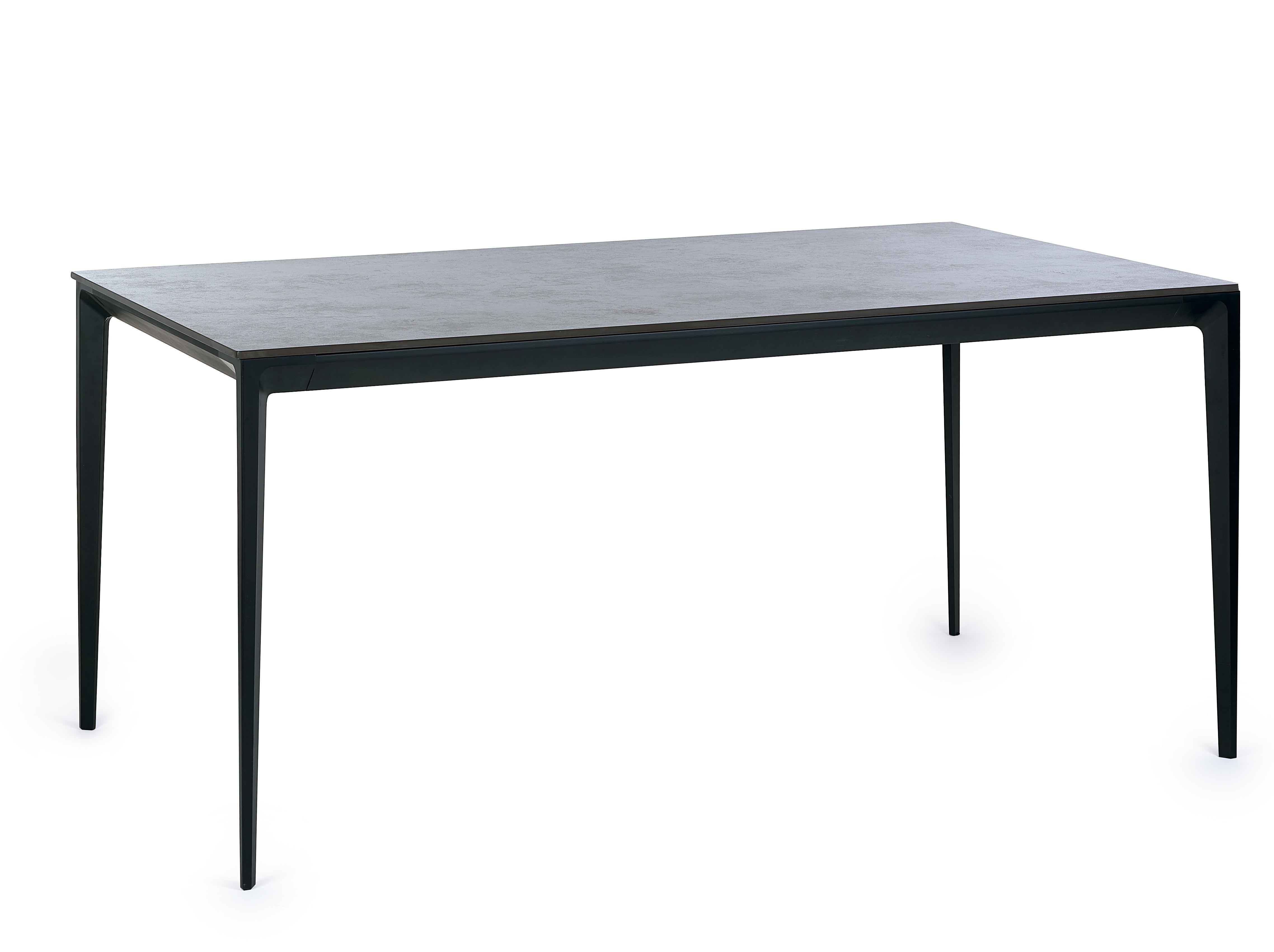 Rectangular table with a black frame and gray surface on a white background
