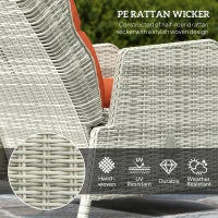 Close-up of PE rattan wicker material with brand logo and product details.