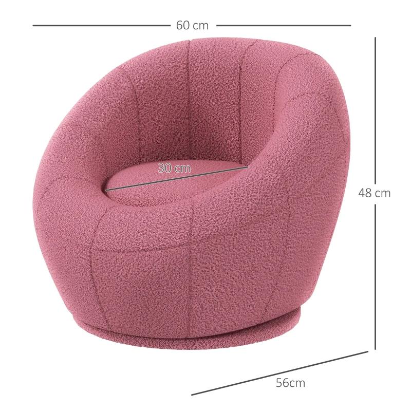 Pink textured armchair with dimensions marked on a white background