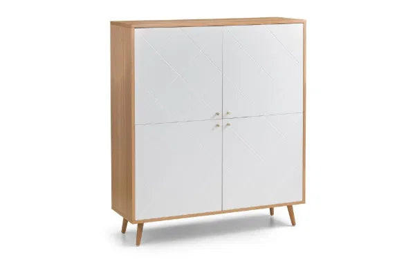 Wooden cabinet with white doors on a white background