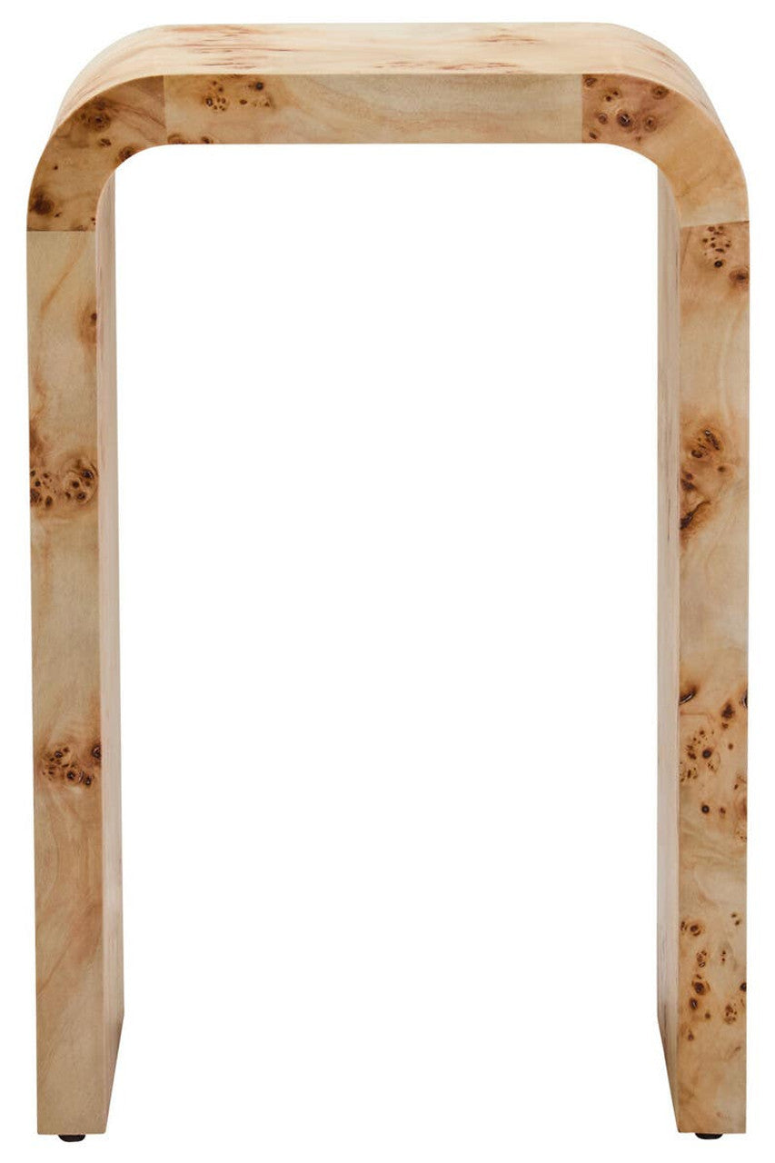 Wooden stool with a natural finish on a white background
