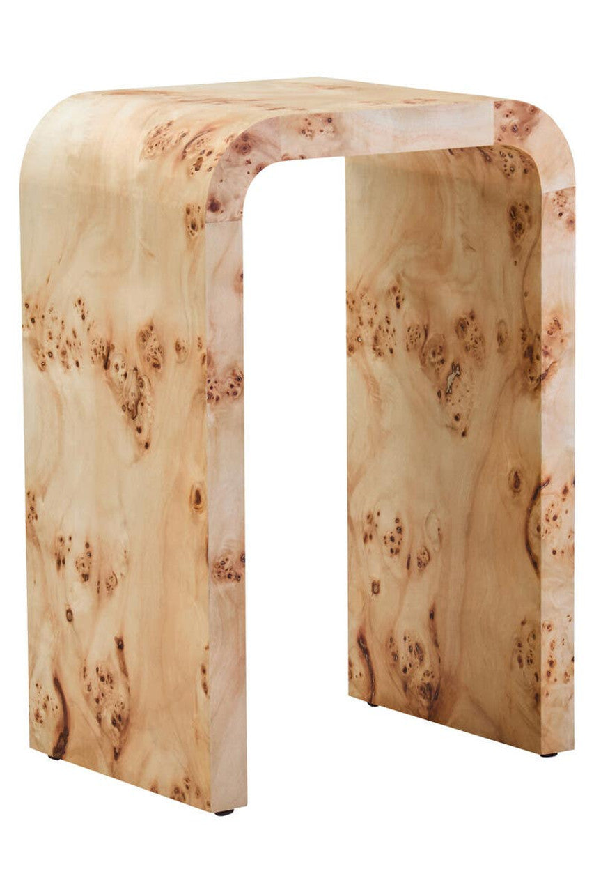Wooden table with a natural, textured finish on a white background