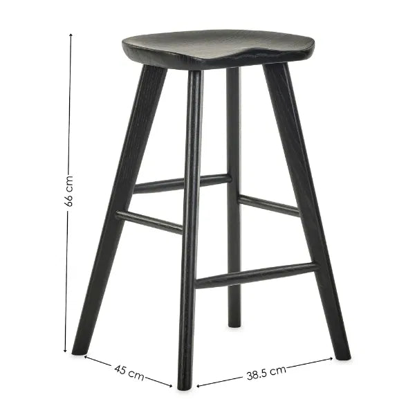 Black bar stool with dimensions on a white background