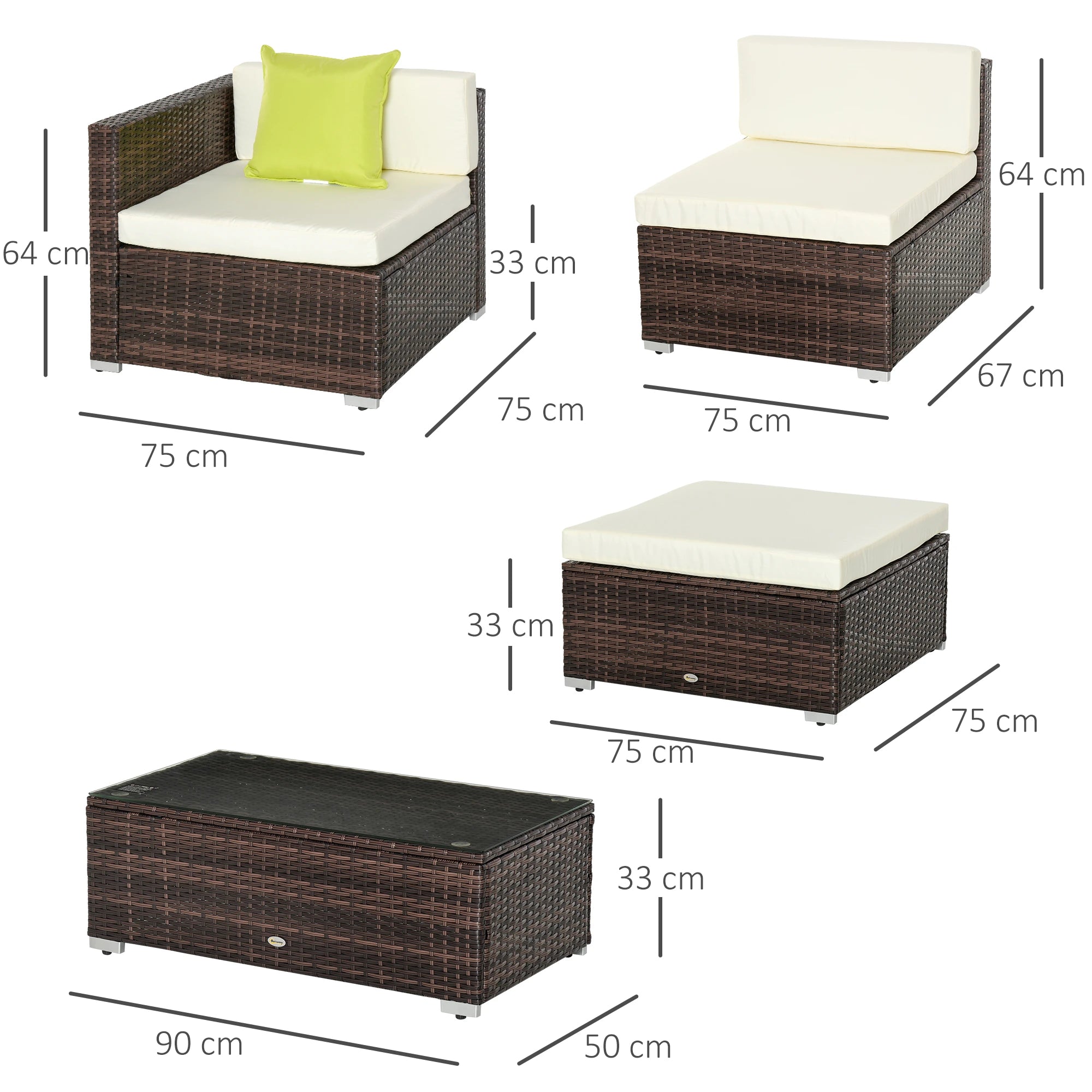 Outdoor furniture set with dimensions on a white background