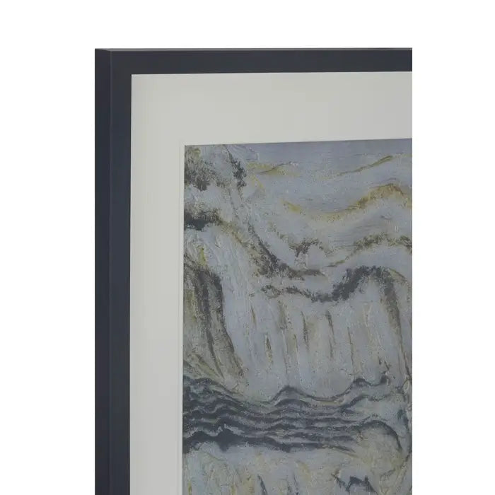 Framed abstract artwork with wavy patterns on a white background