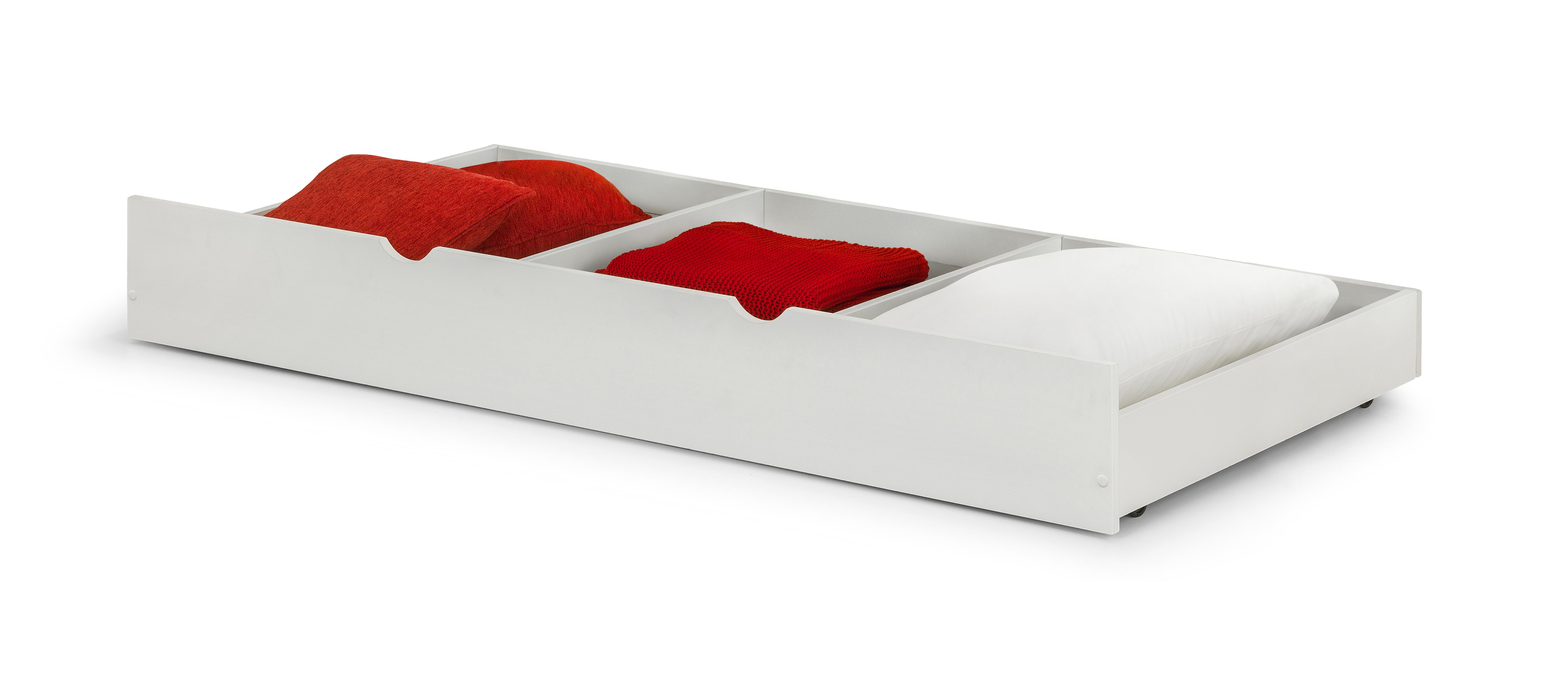 White pet bed with red blanket on a white background