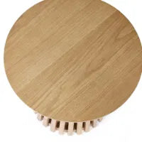 Round wooden table on a white background