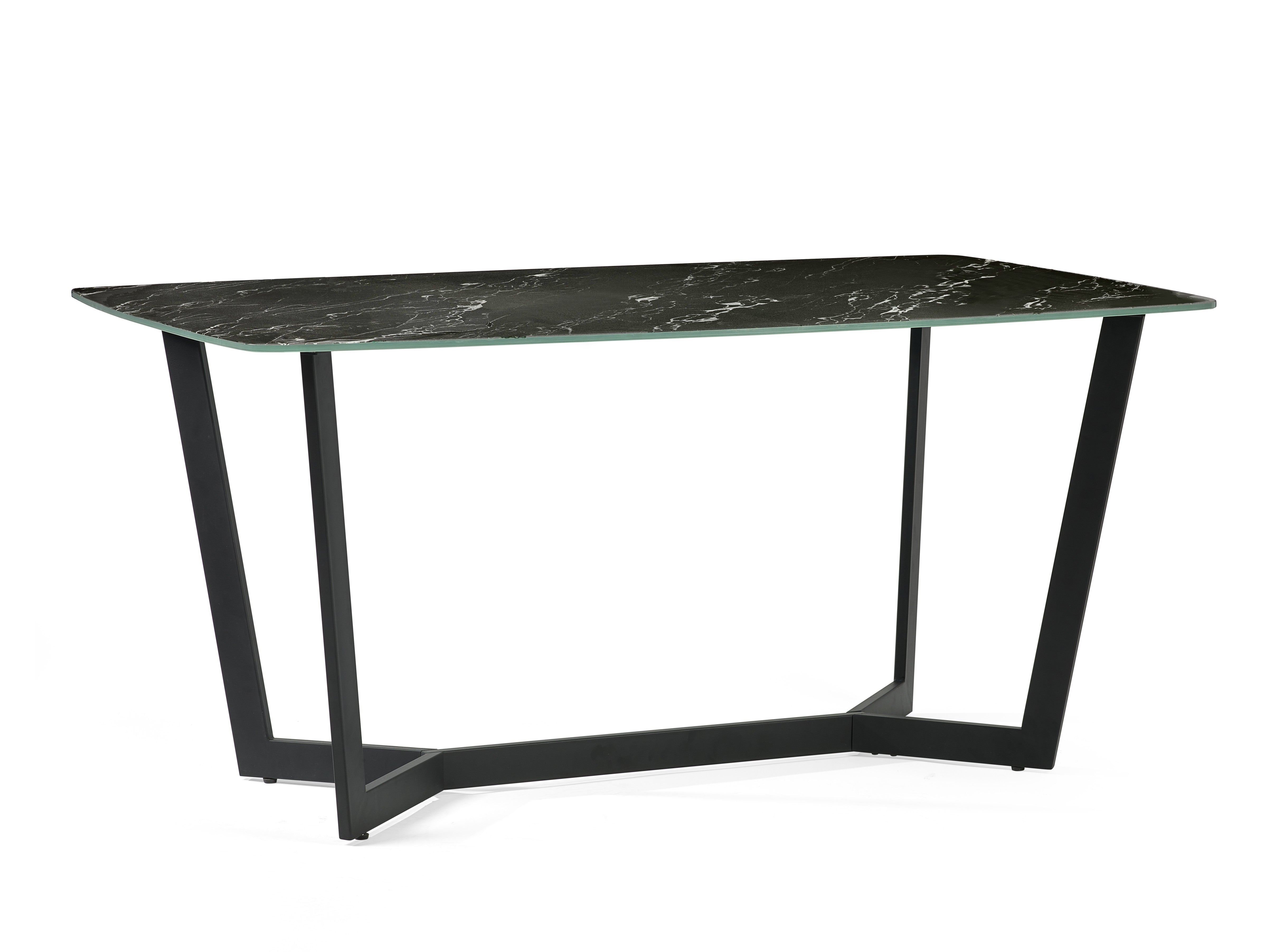 Table with black marble top and metal legs on a white background