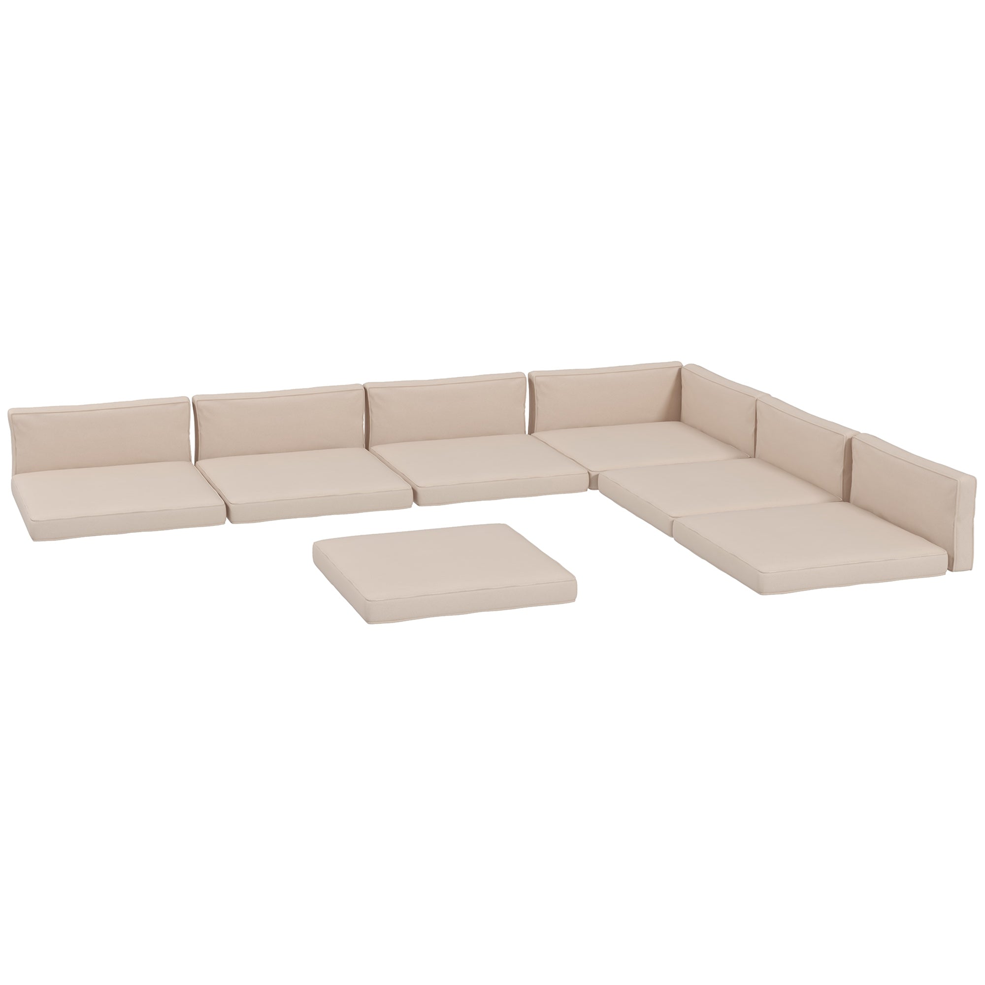 Gray sectional sofa cushions on a white background