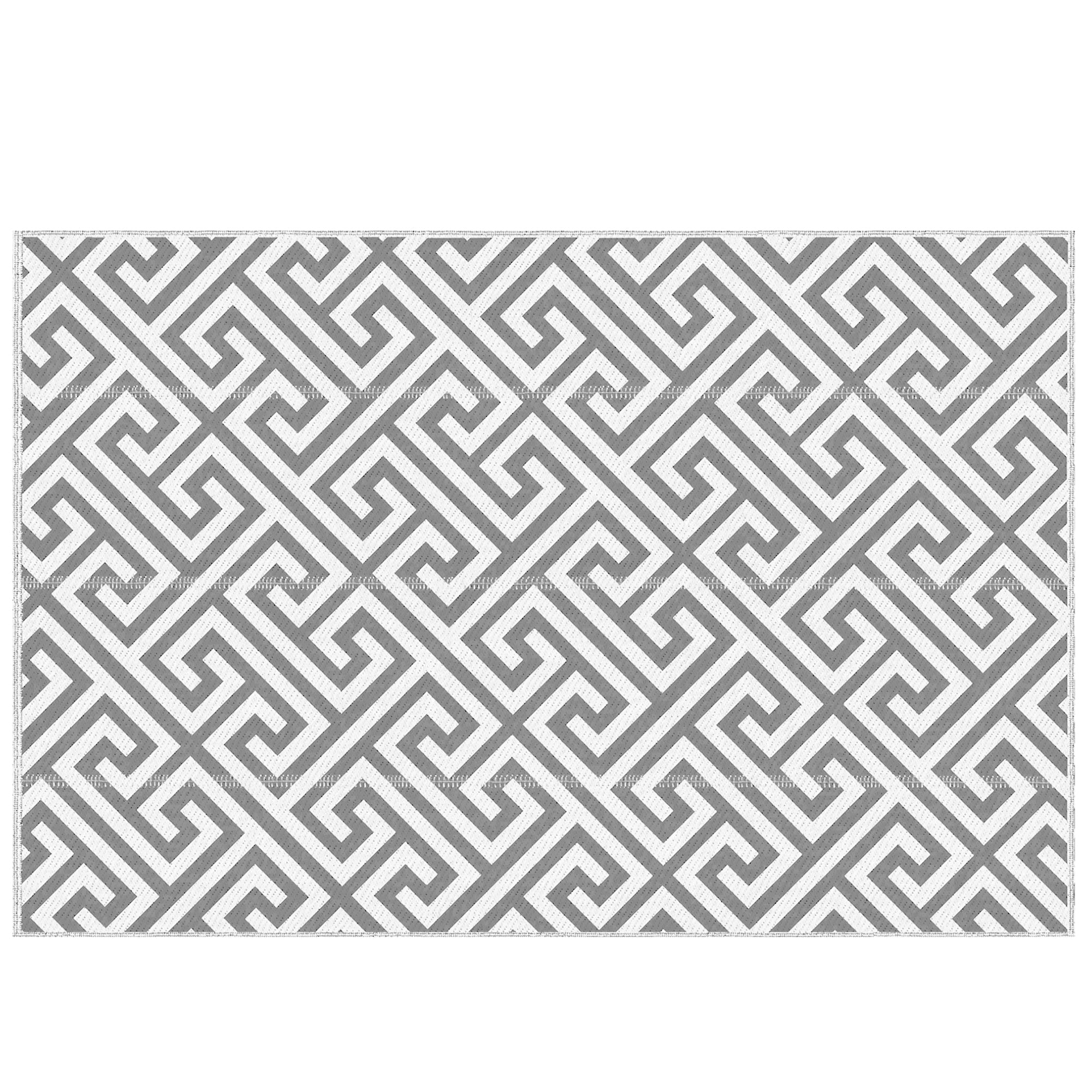 Gray geometric patterned rug on a white background
