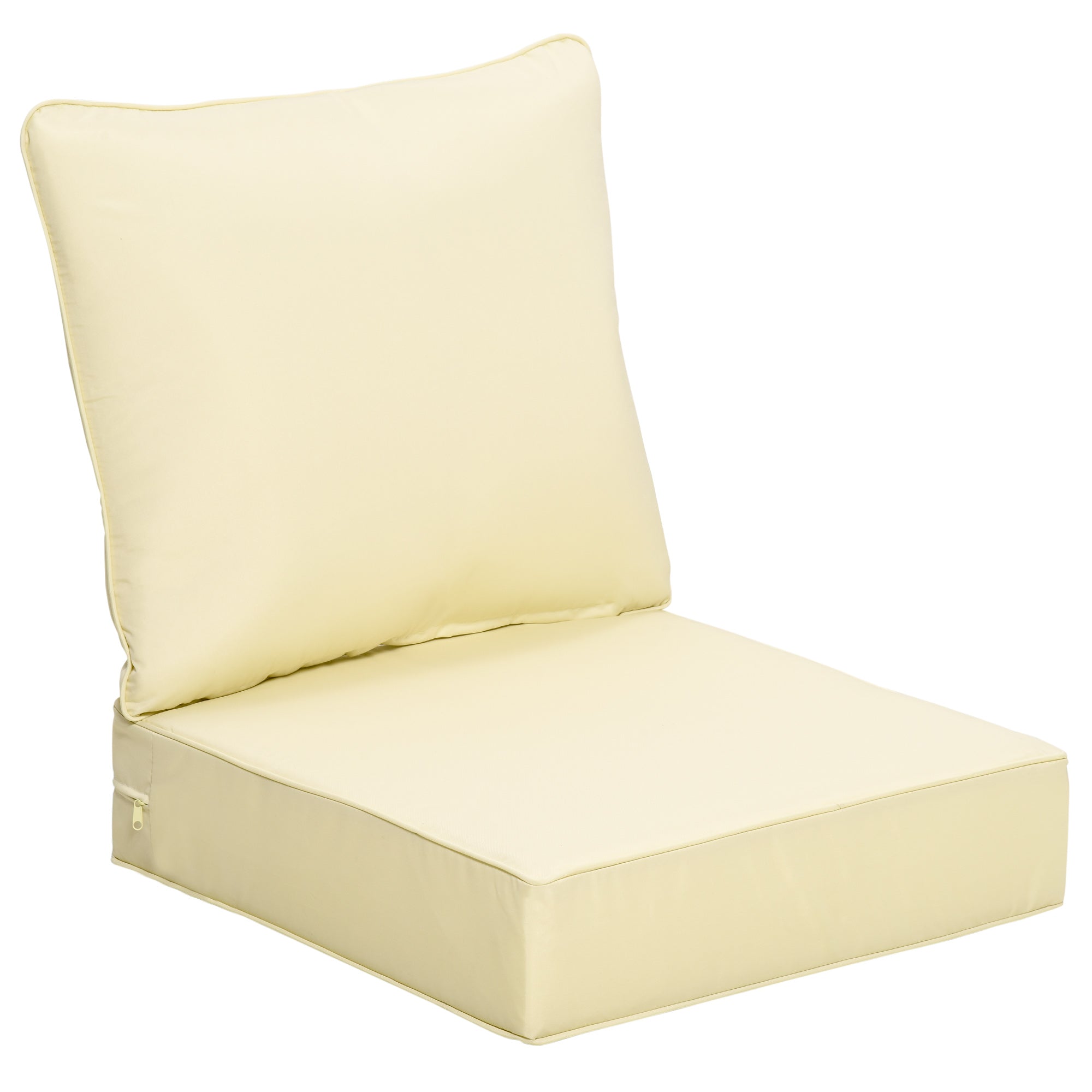 Beige outdoor chair cushion set on a white background