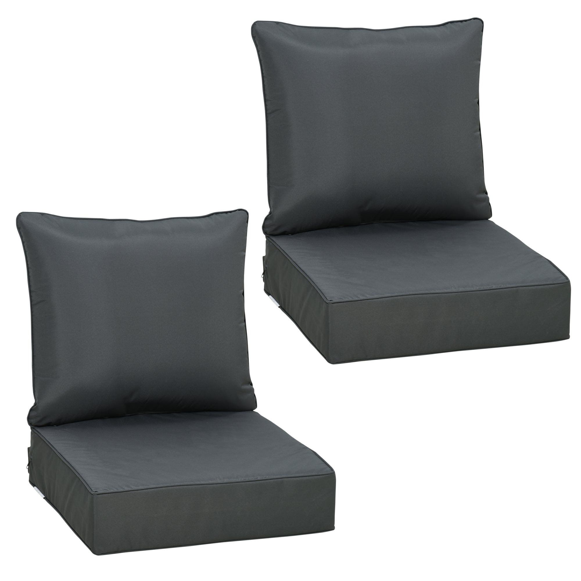 Two dark gray cushioned chair sets on a white background