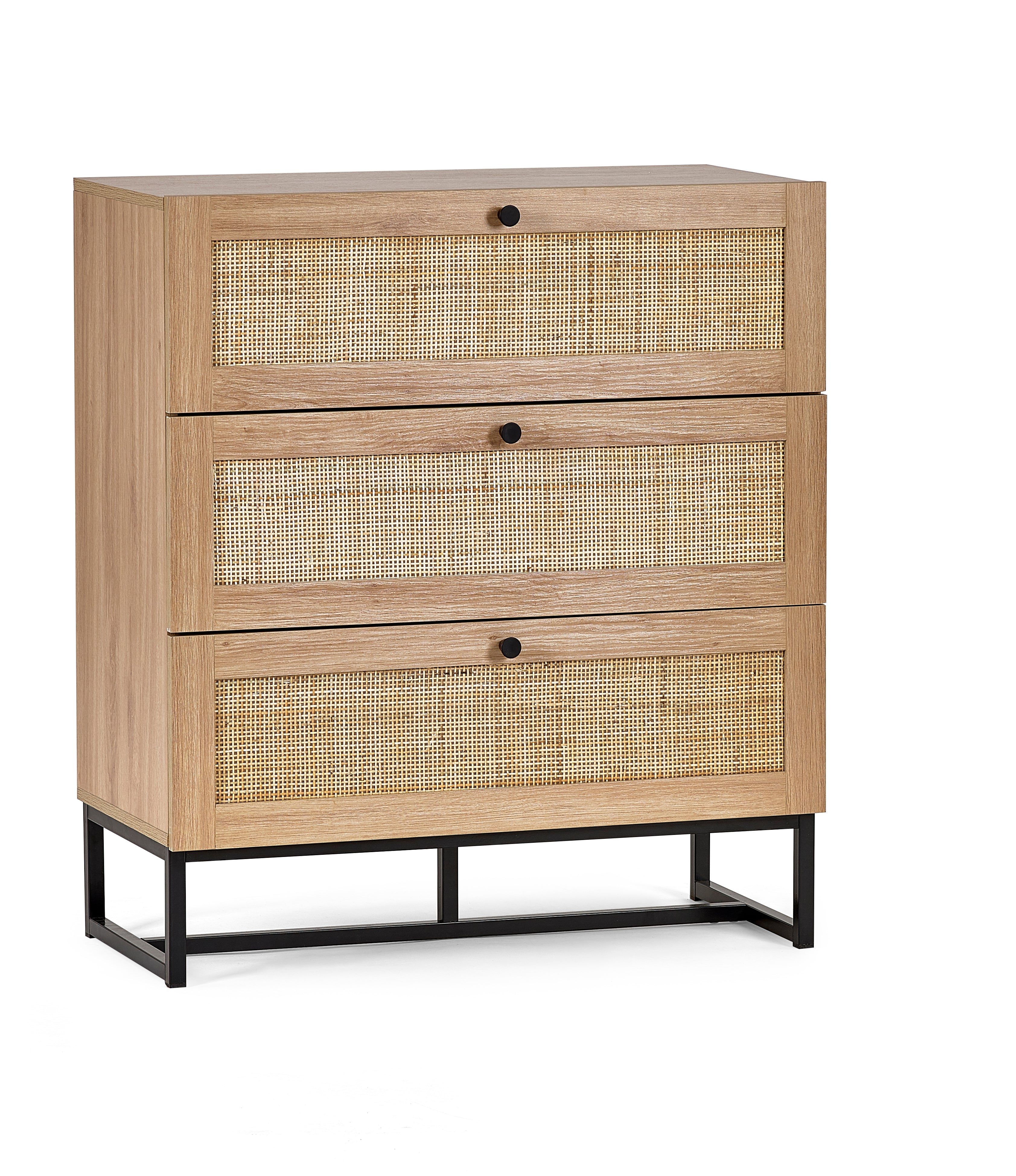 Wooden cabinet with rattan doors on a white background