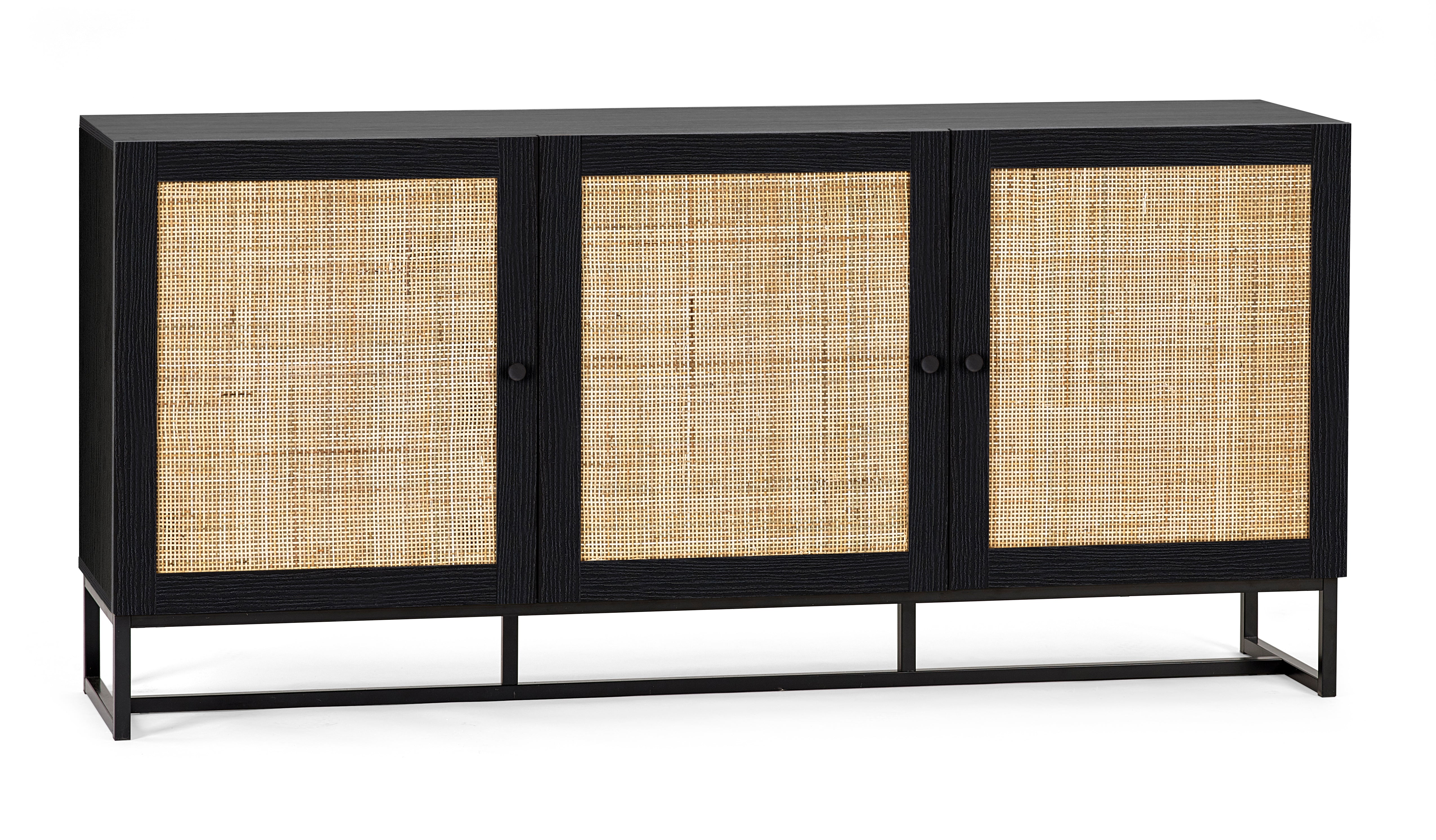 Black cabinet with wicker doors on a white background