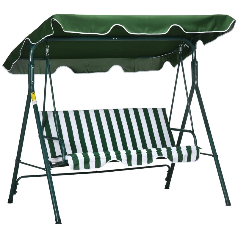 Green and white striped swing with canopy on a white background