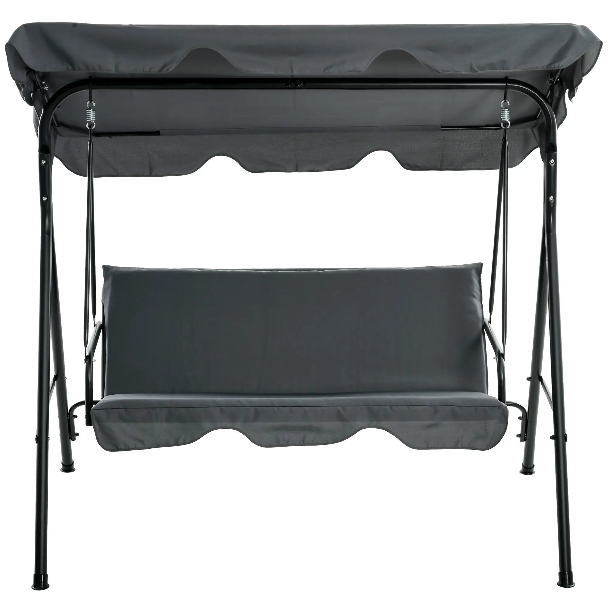 Gray outdoor swing with canopy on a white background