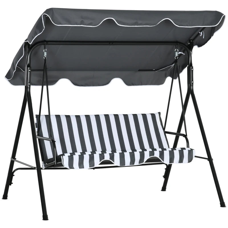 Grey and white striped swing with canopy on a white background