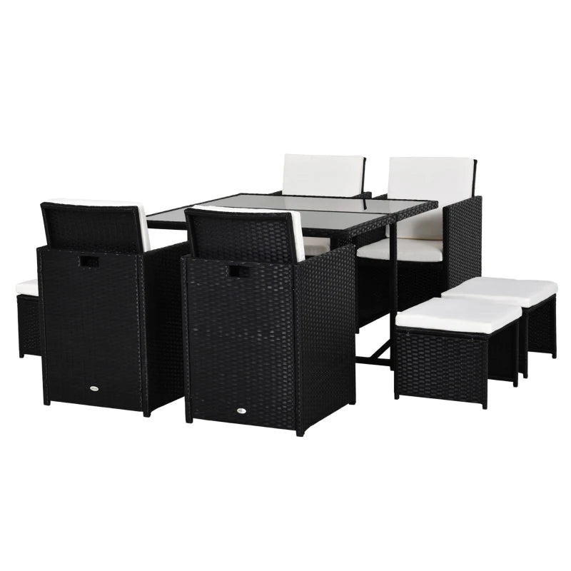 Black outdoor furniture set with a table and chairs on a white background