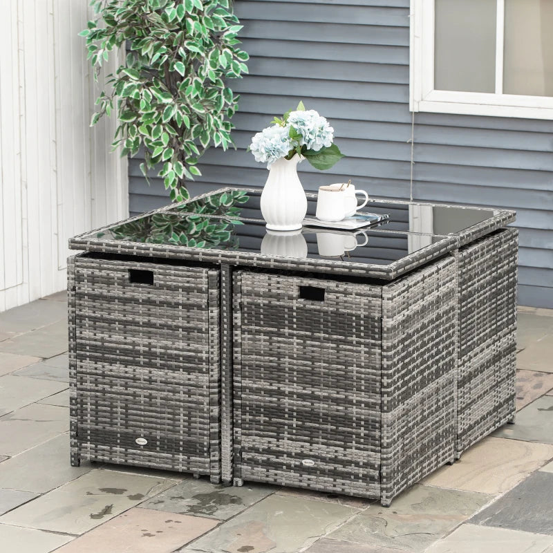 Outdoor storage box with a glass top on a patio