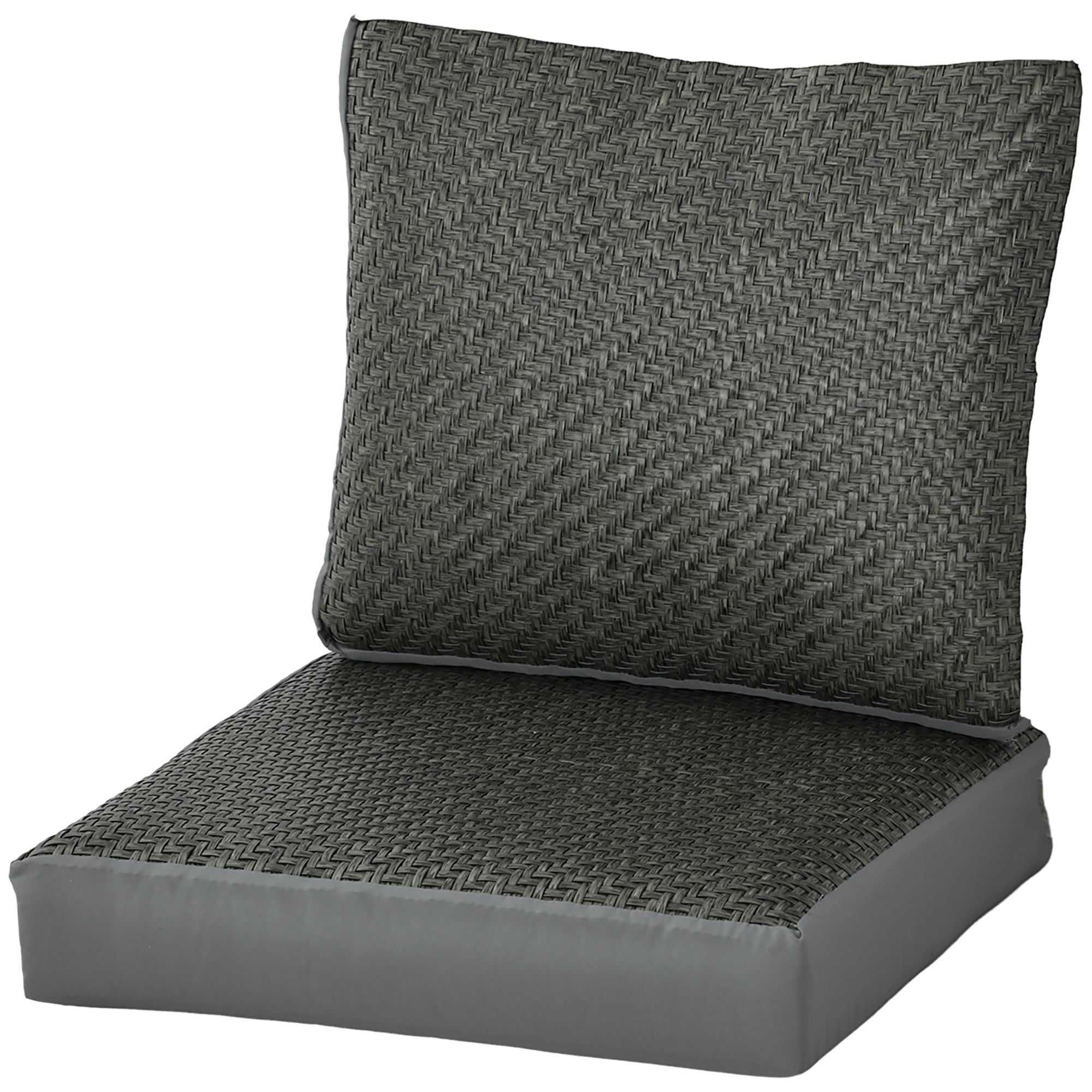 Gray woven outdoor cushion set on a white background