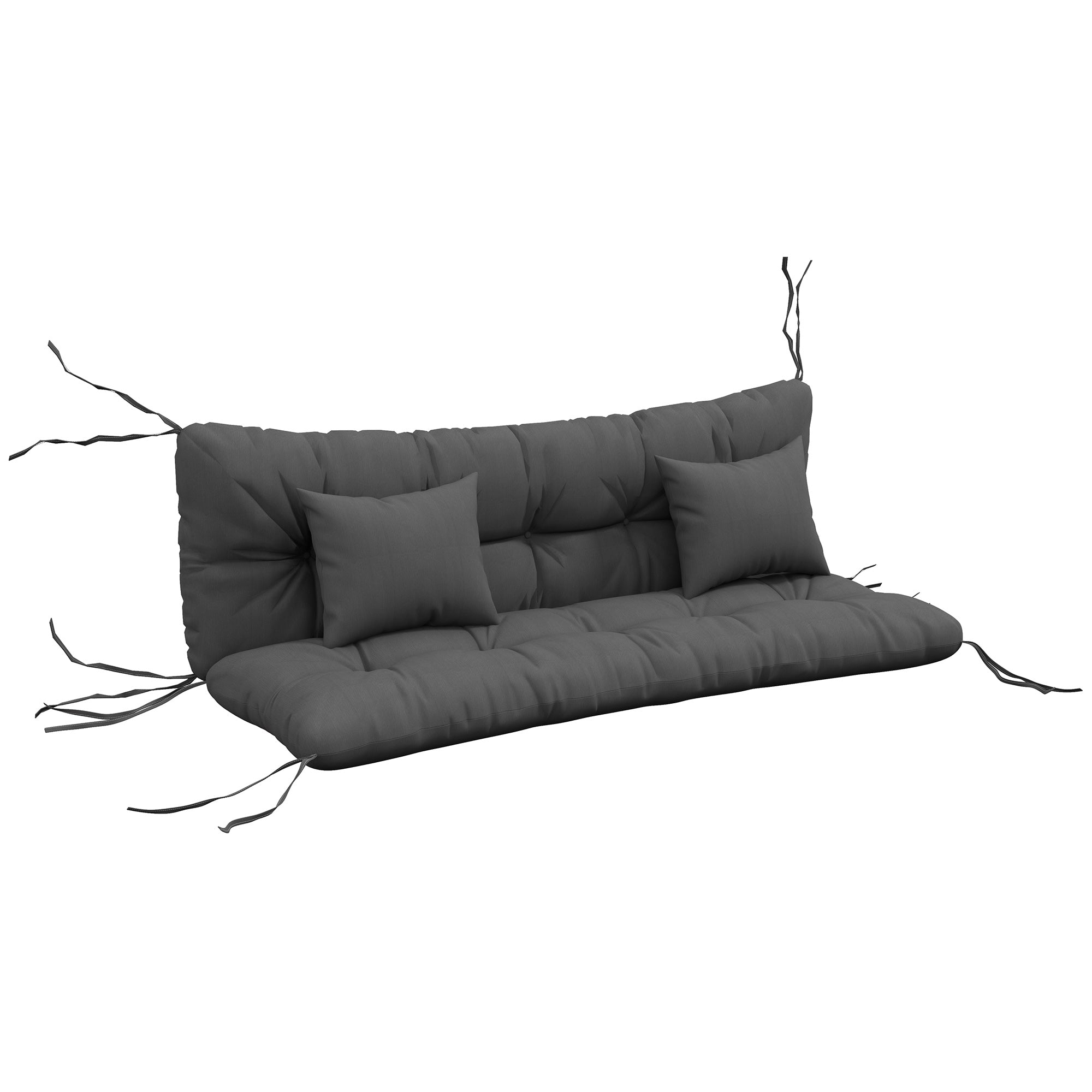 Gray cushion with tufted design on a white background
