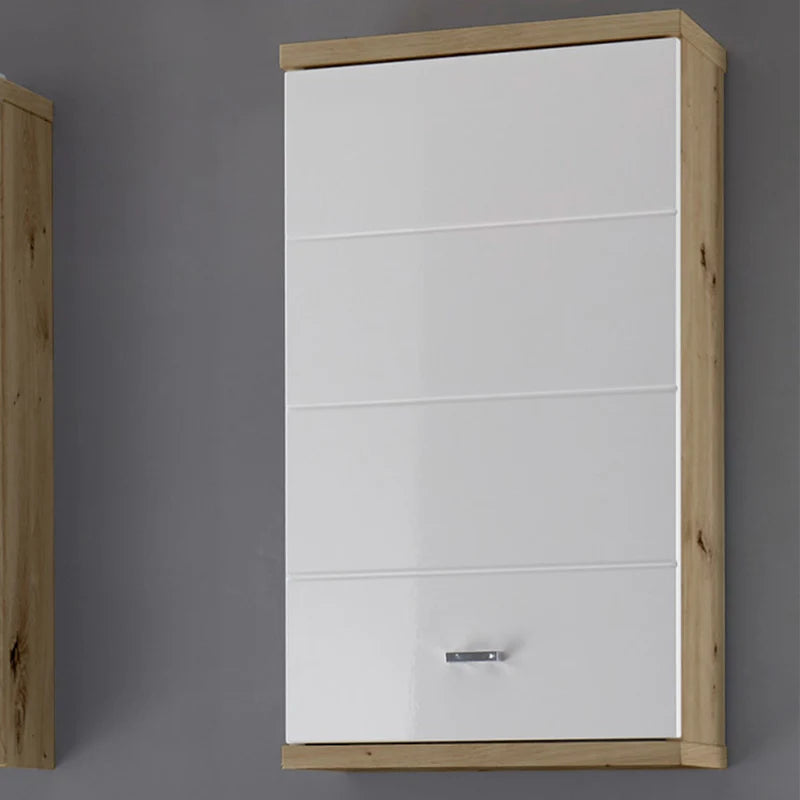 White dresser with wooden frame against a gray background