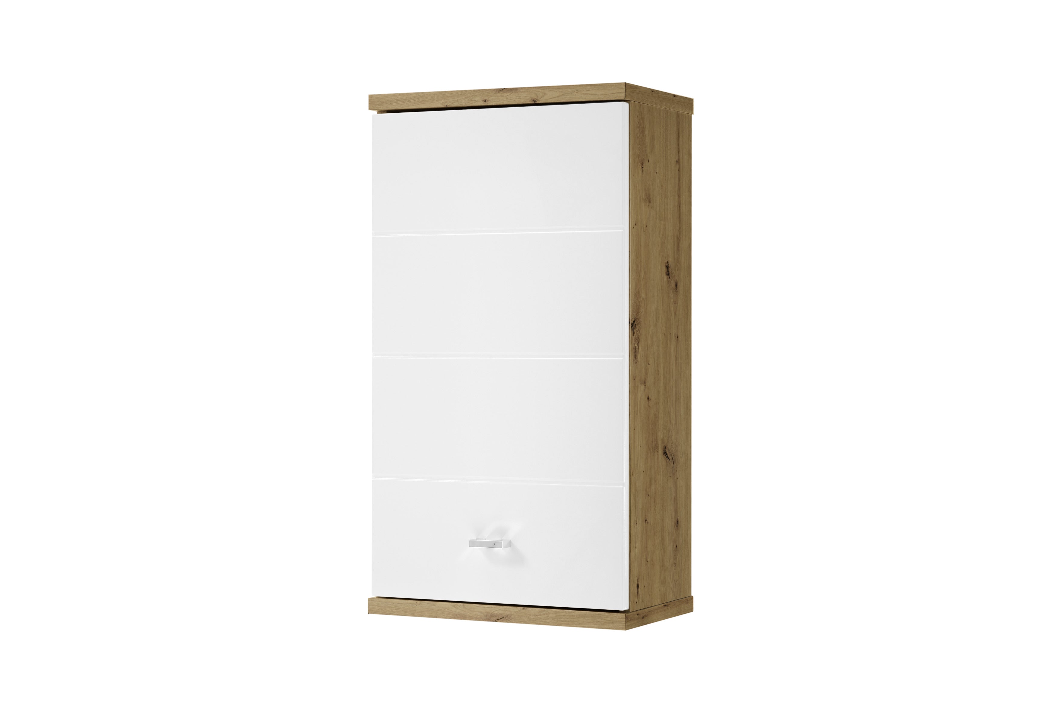 White cabinet with wooden frame on a white background