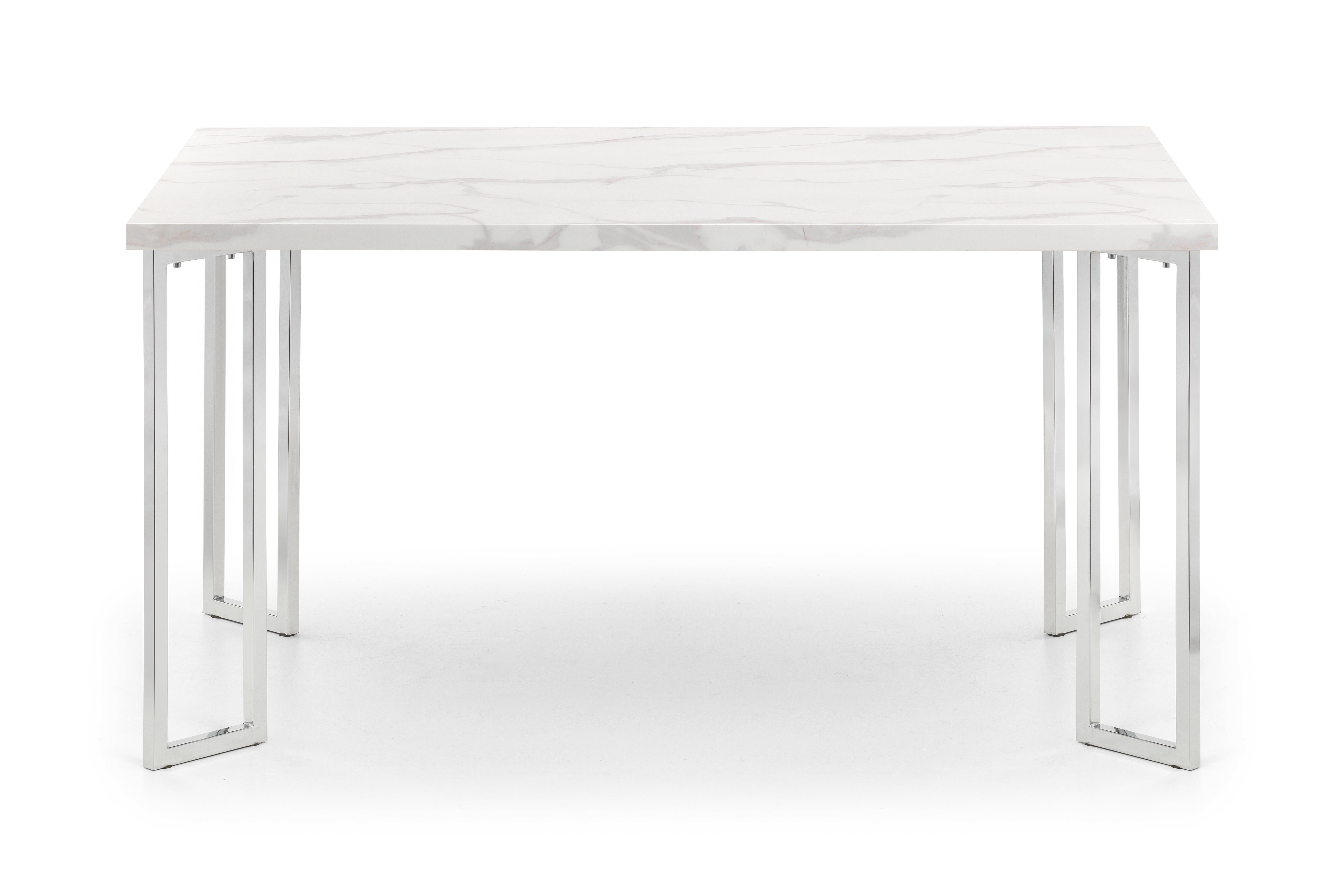 White table with metal legs on a white background