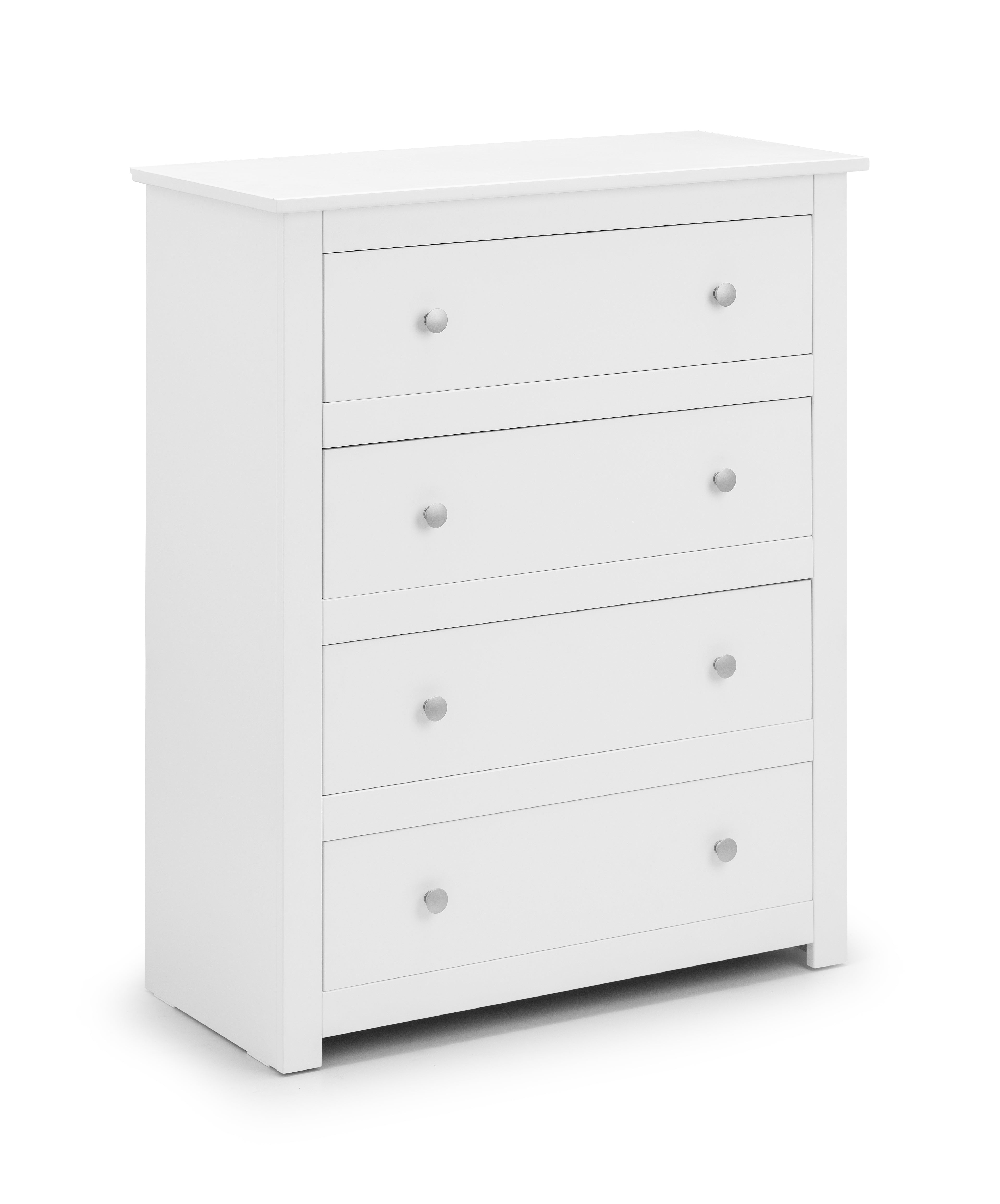 White dresser with four drawers on a white background