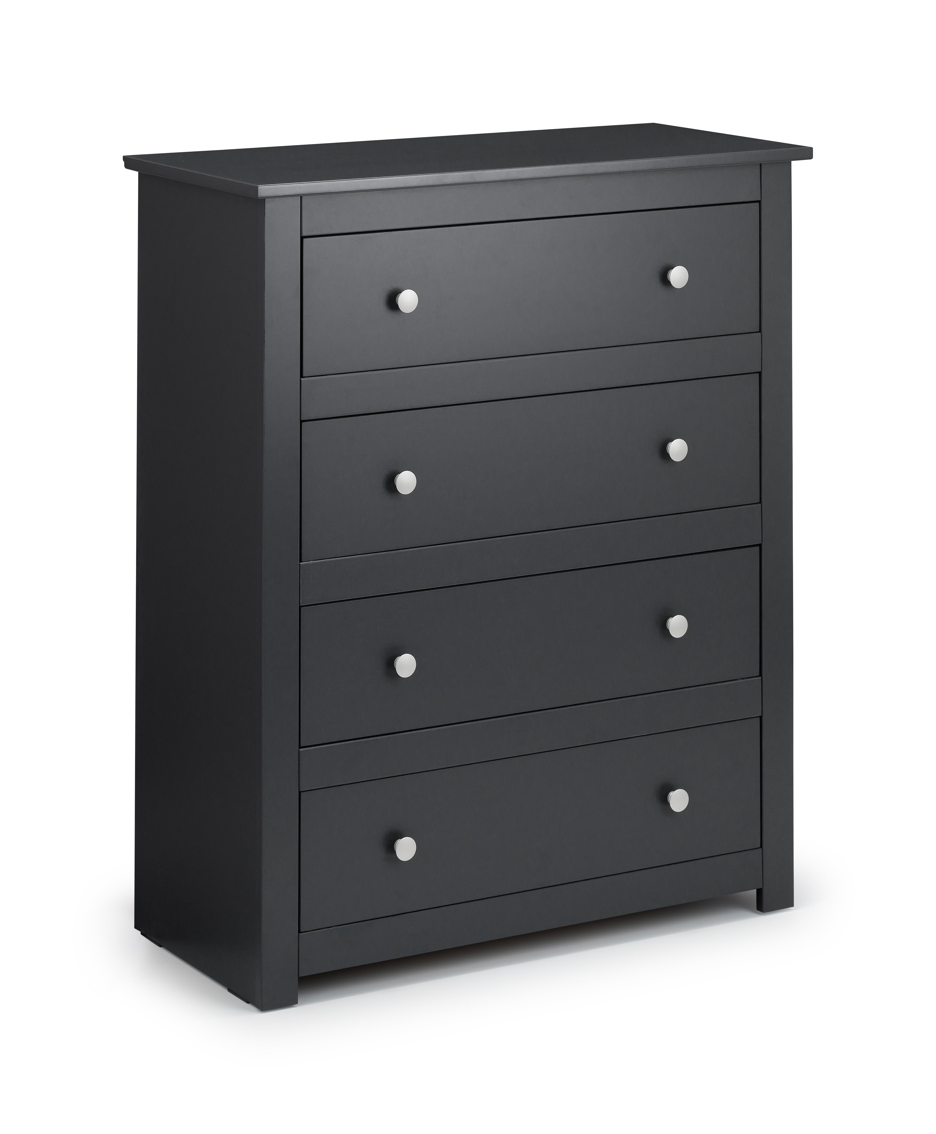 Two-drawer wooden file cabinet with a gray finish on a white background