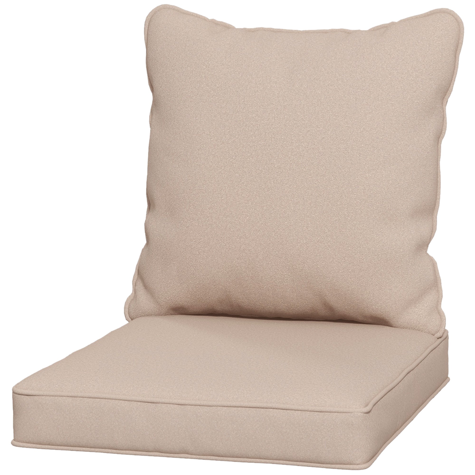 Beige outdoor cushion set on a white background