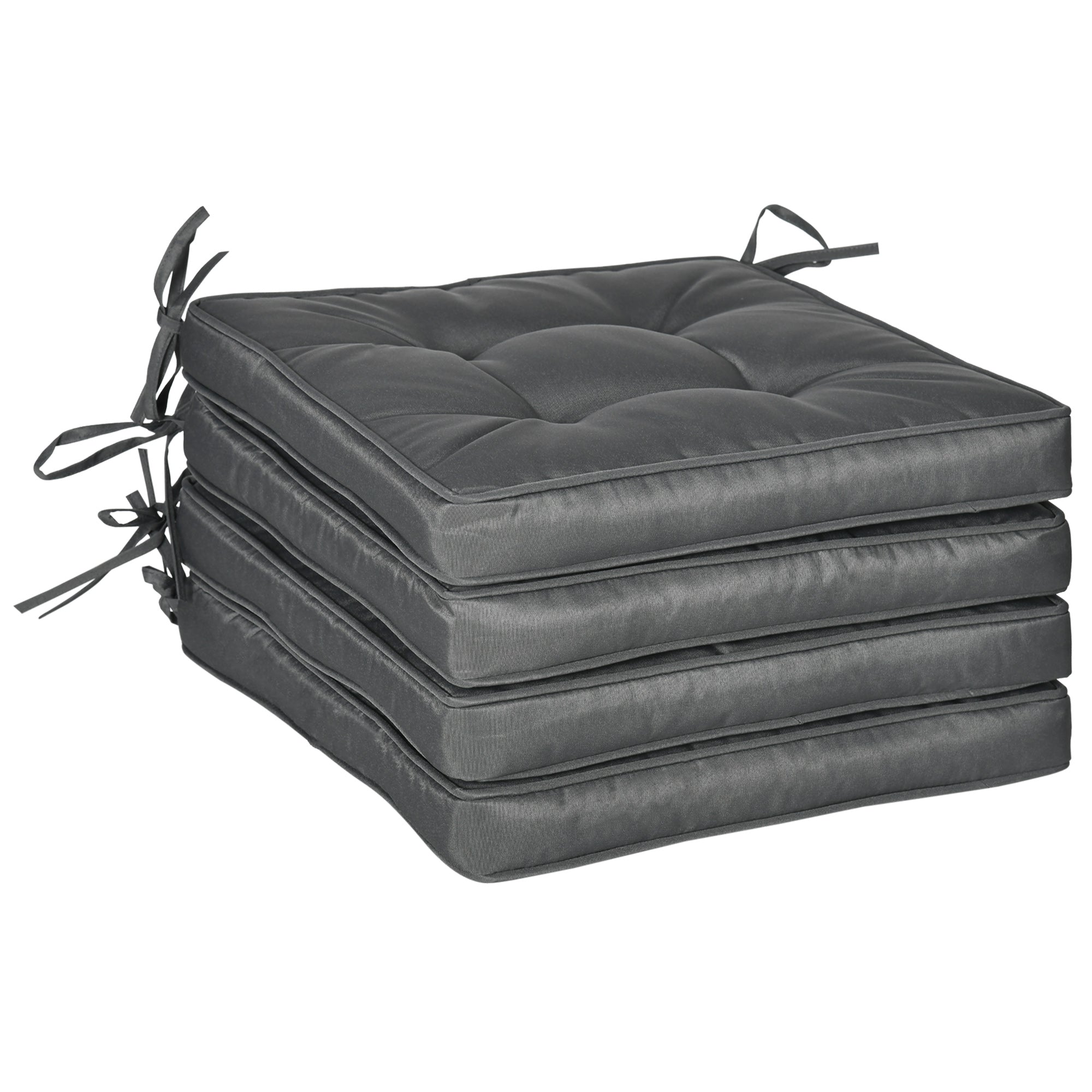 Set of three gray cushioned seat pads on a white background