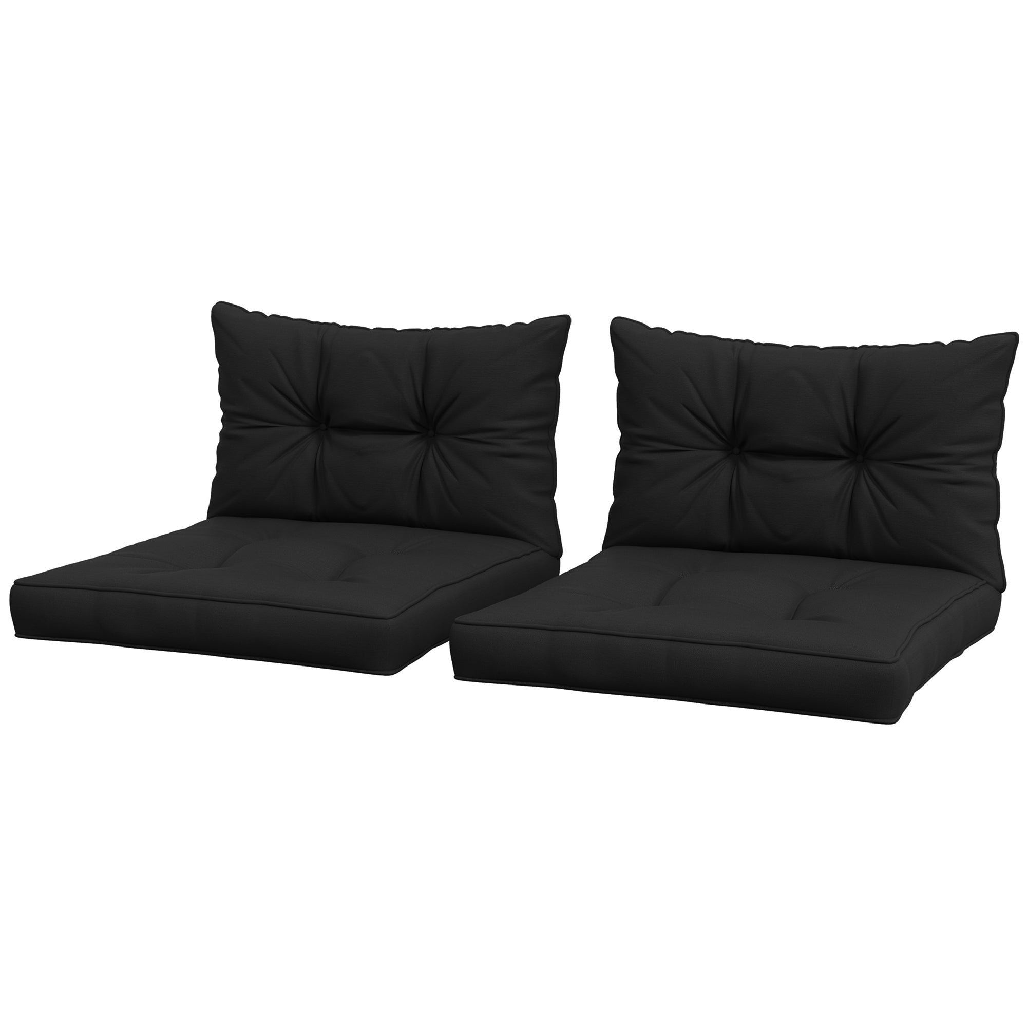Two black cushions on a white background
