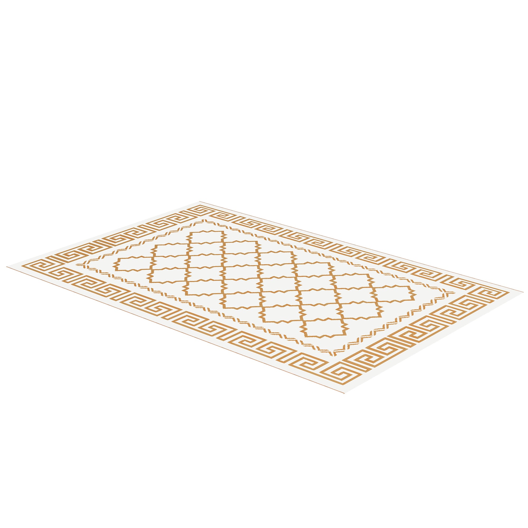 White mat with gold geometric border on a white background