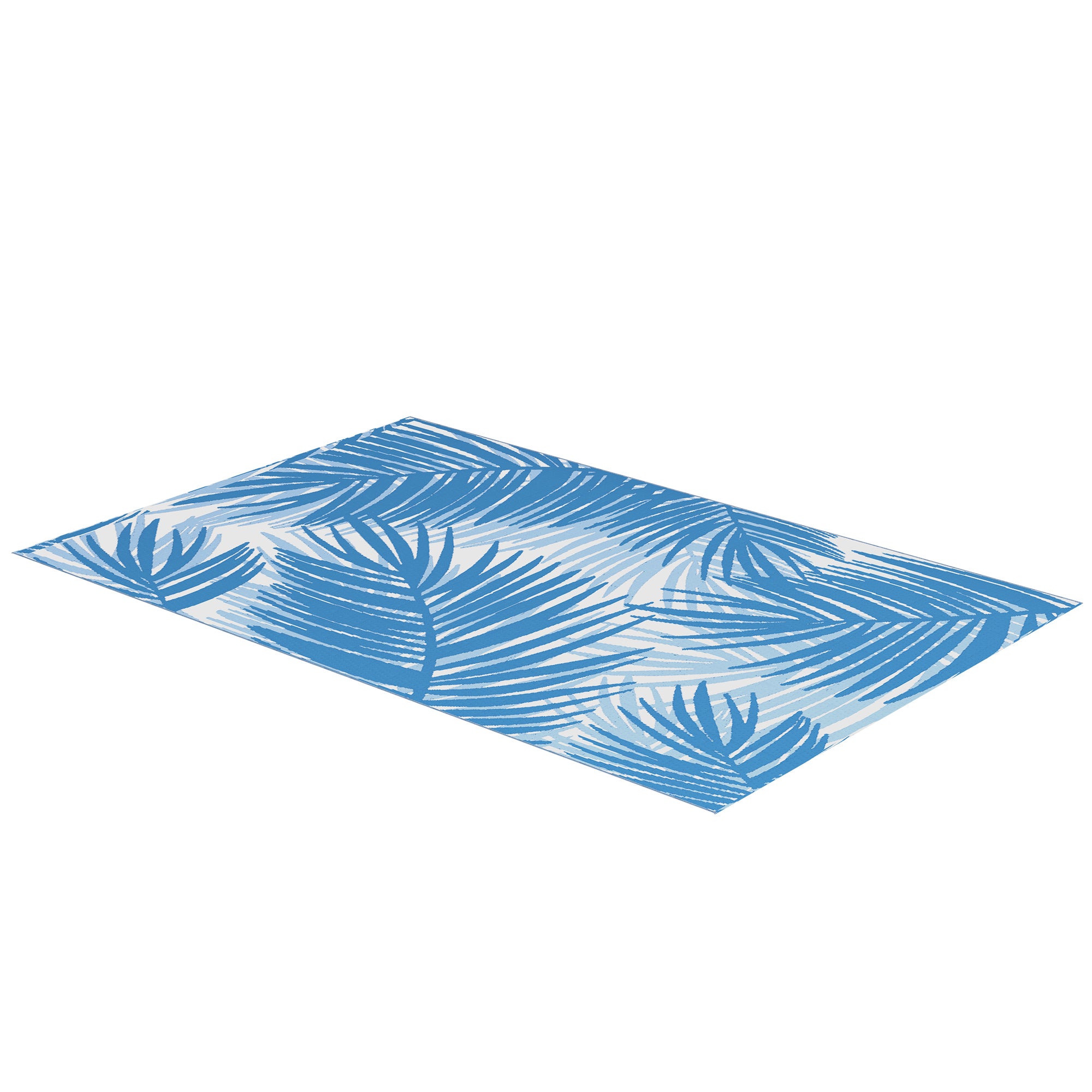 Blue and white patterned rug on a white background