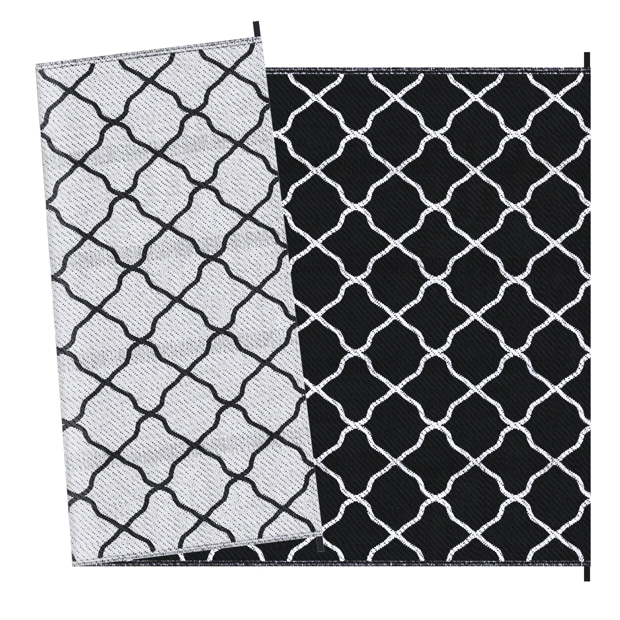 Two black and white patterned cloths on a white background