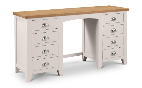 White desk with wooden top on a white background