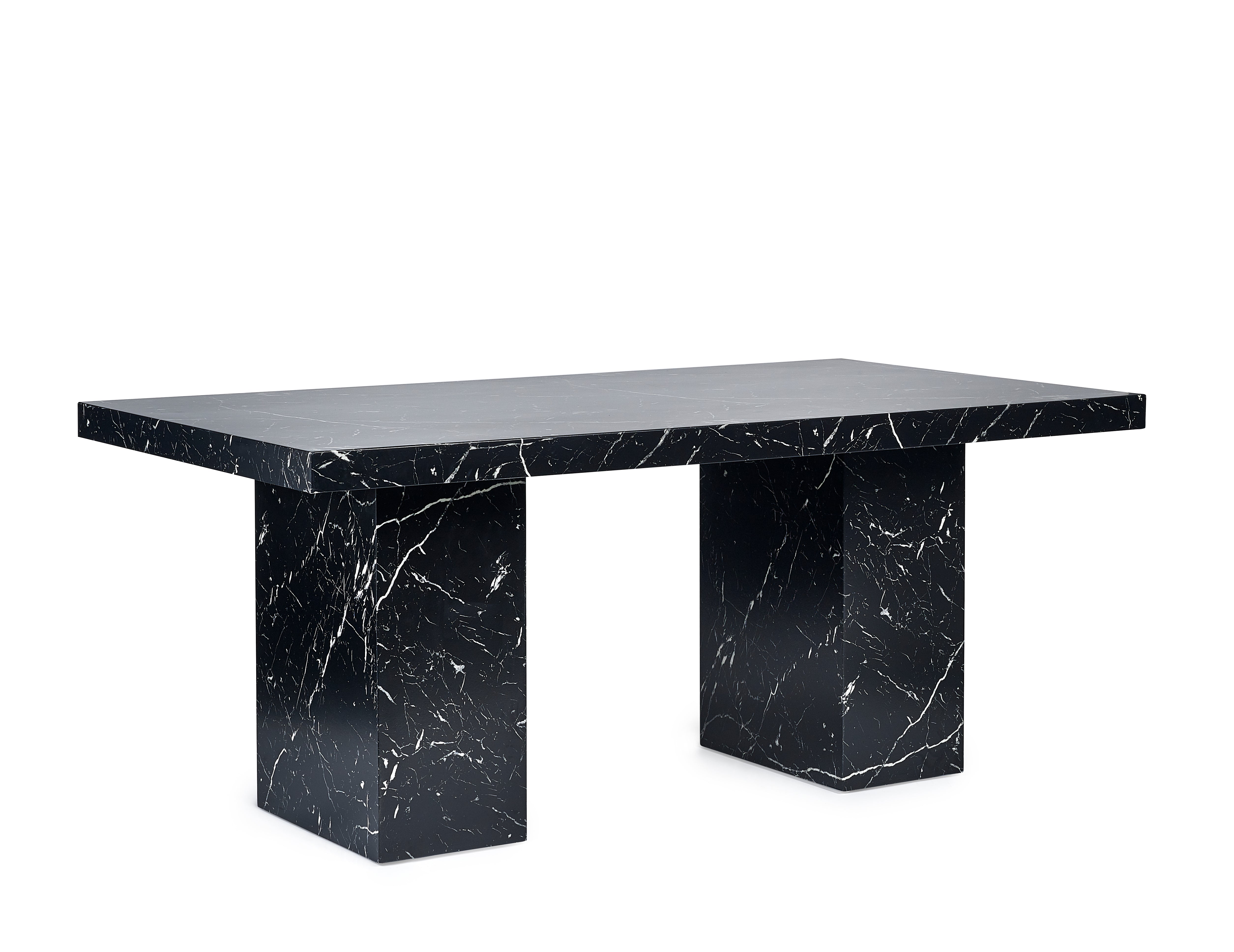 Black marble dining table on a white background