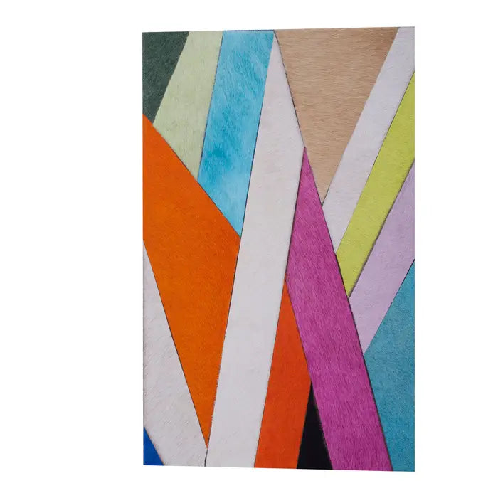 Colorful geometric-patterned rug on a white background