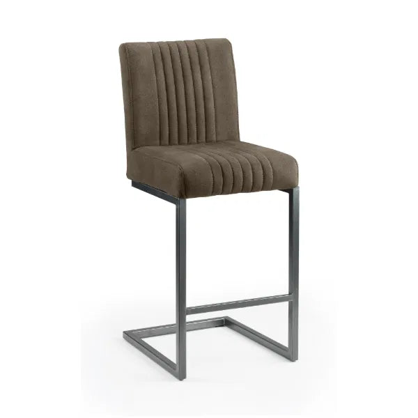 Brown bar stool with a ribbed texture on a white background