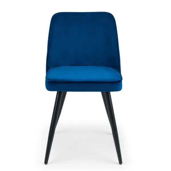 Blue chair with black legs on a white background