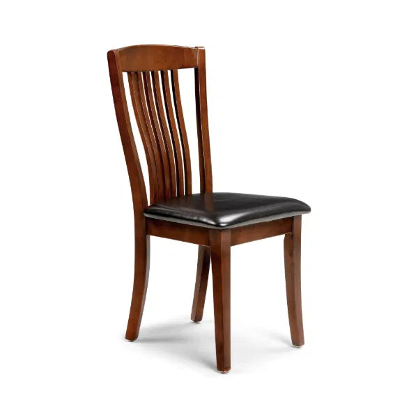 Wooden chair with a black cushion on a white background