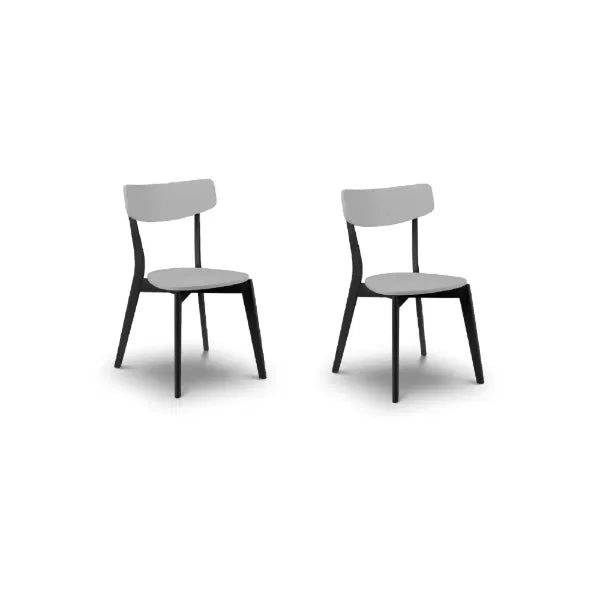 Two gray chairs with black legs on a white background