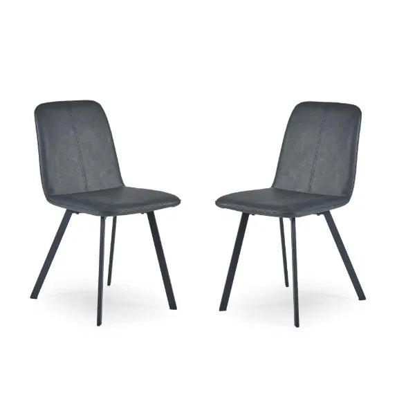Two gray chairs with black legs on a white background