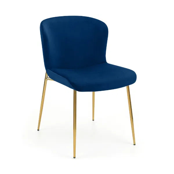 Blue chair with gold legs on a white background