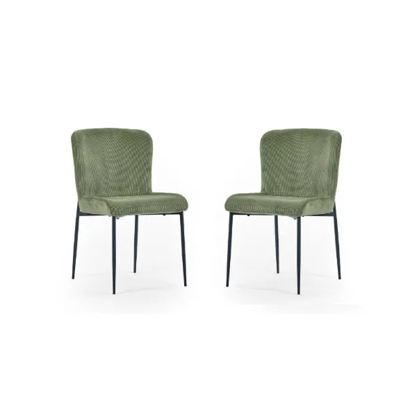 Two green chairs with black legs on a white background