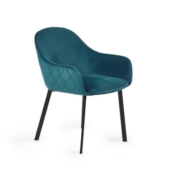 Teal armchair with black legs on a white background